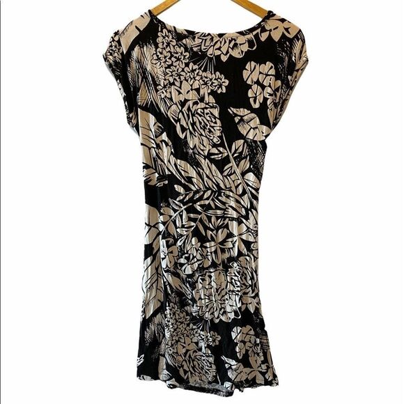 DENVER HAYES Black & White Floral Jersey Dress L - Picture 2 of 9